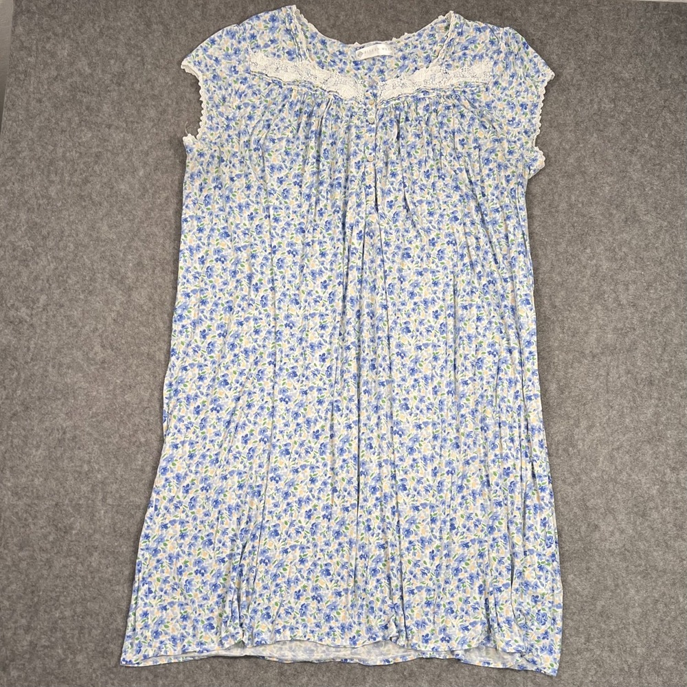 Eileen West Blue Floral Short Sleeve Lace Trimmed Nightgown Women's Size 3X